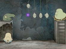 Bei diesem Minispiel muss die Kugel dreimal auf der anderen Seite ankommen. <br /><br />An den Schwänzen der hängenden Wesen kann dafür  gezogen werden. <br /><br />Zur Lösung gehört auch eine gehörige Portion Glück, das kann schnell frustrieren. 